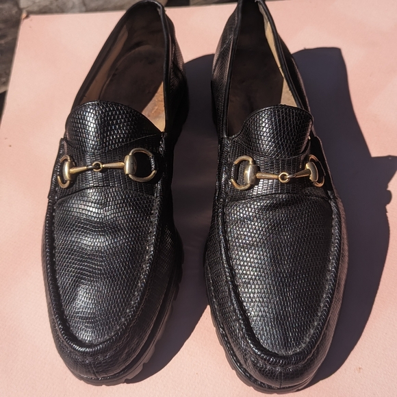 Vintage Gucci black lizard leather horsebit loafers size 10 1/2 - Picture 2 of 7